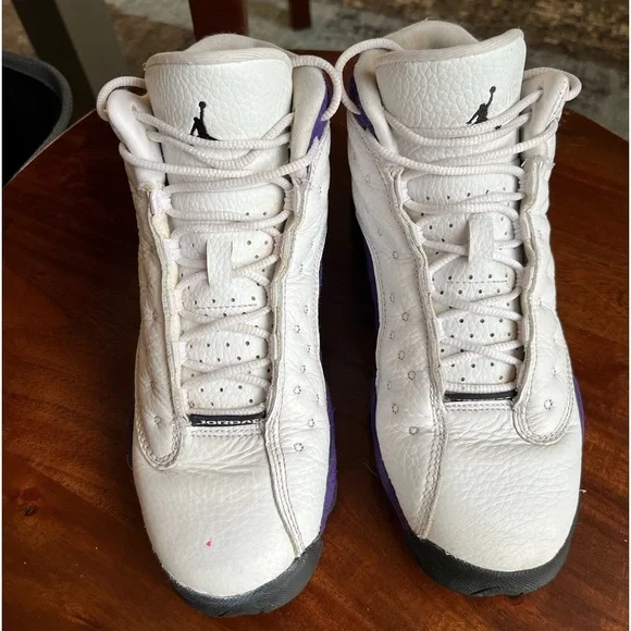 Girls Nike White Purple Black Jordan 13 Basketball Shoes - Picture 8 of 11